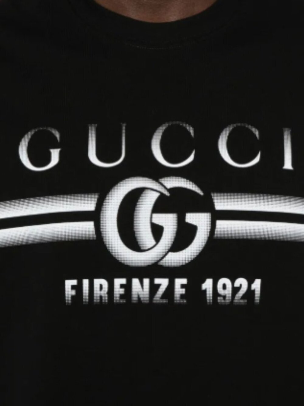 Gucci Black T-Shirt with White GG Logo and Firenze Print